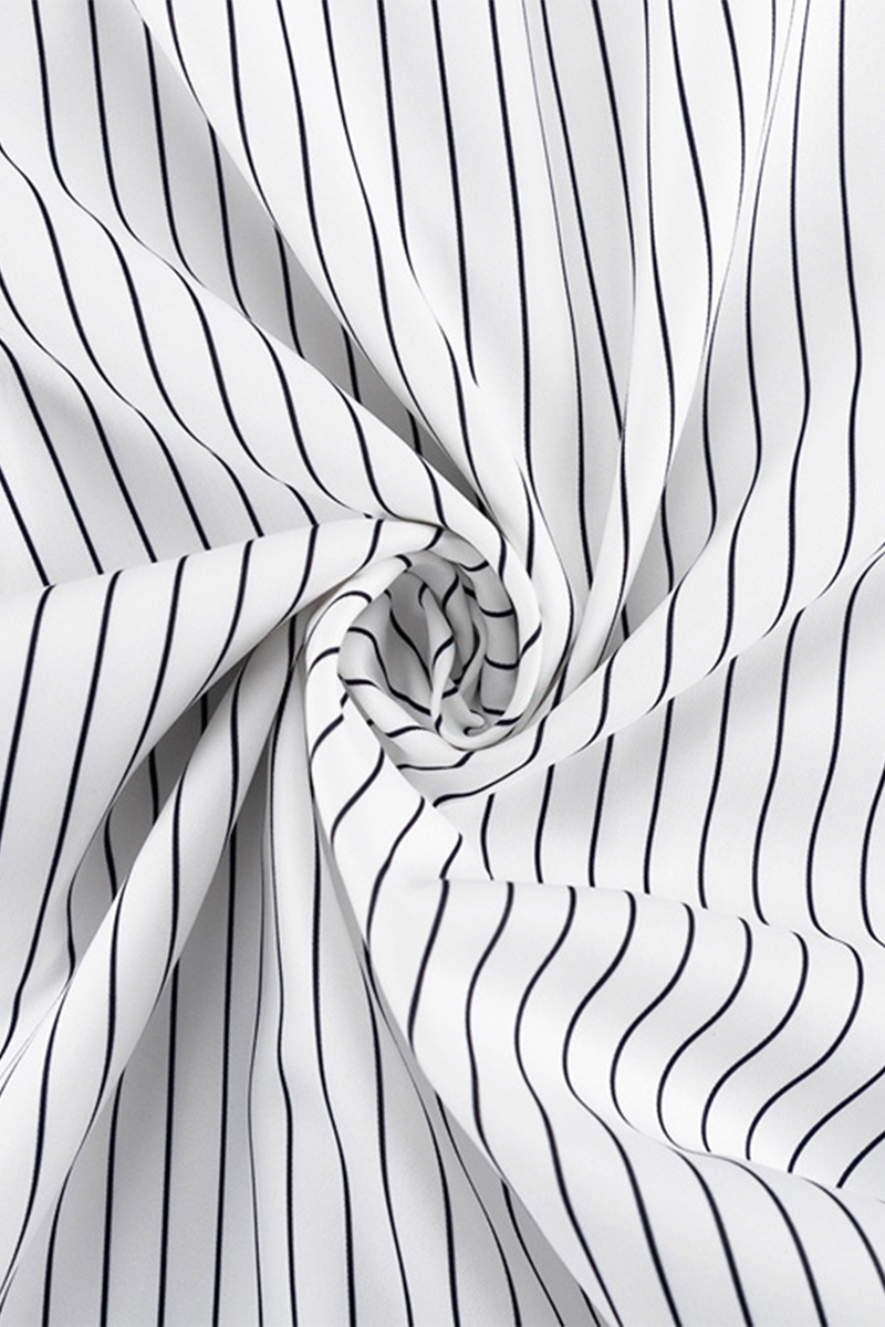Bea® | Street elegant stripe print, buttons, slit, contrast, reversible collar, long sleeves, two piece