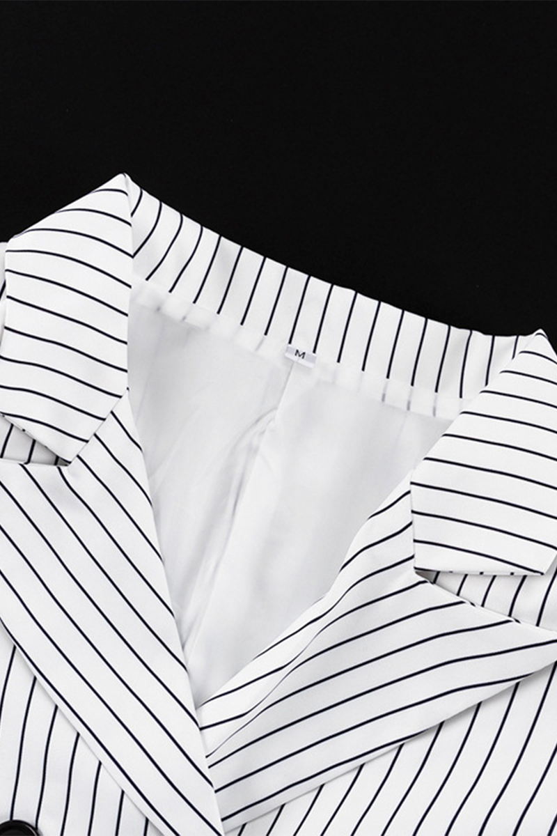 Bea® | Street elegant stripe print, buttons, slit, contrast, reversible collar, long sleeves, two piece