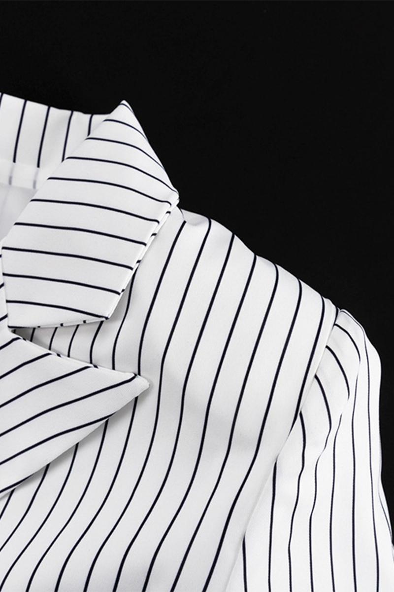 Bea® | Street elegant stripe print, buttons, slit, contrast, reversible collar, long sleeves, two piece