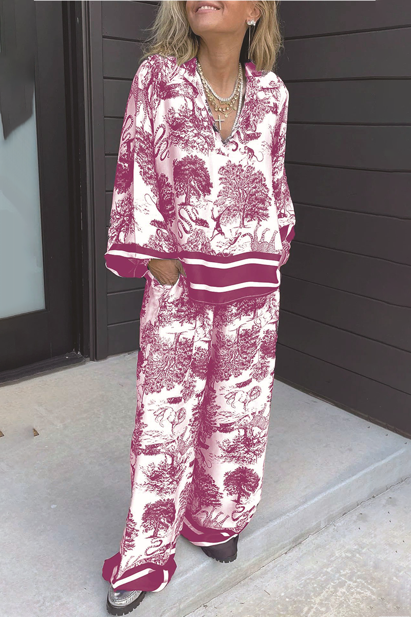 Beatriz® | Casual street floral print, distressed drawstring pocket, V-neck, long sleeves, two-piece