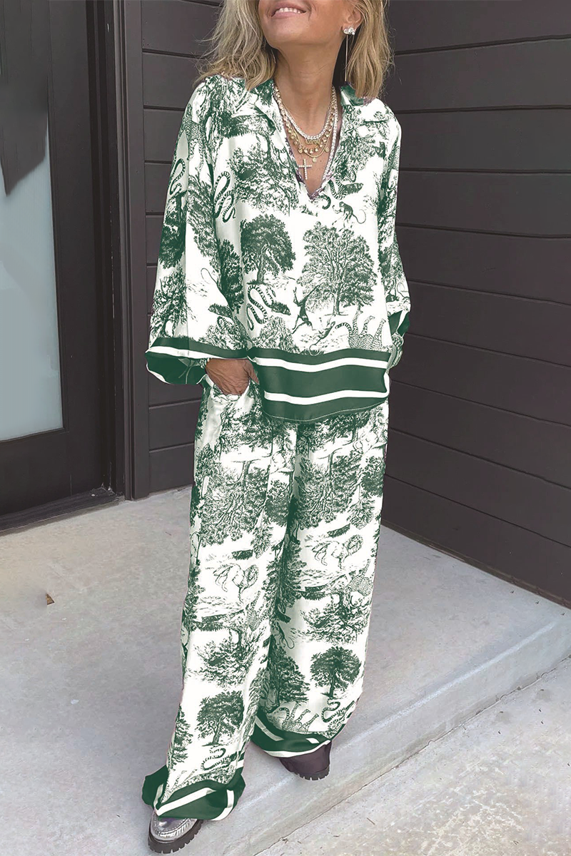 Beatriz® | Casual street floral print, distressed drawstring pocket, V-neck, long sleeves, two-piece