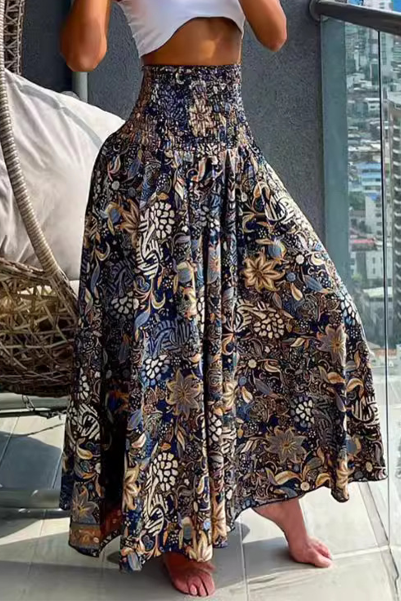 Alice® | Elegant, loose, high-waisted, all-over printed A-type floral print trousers