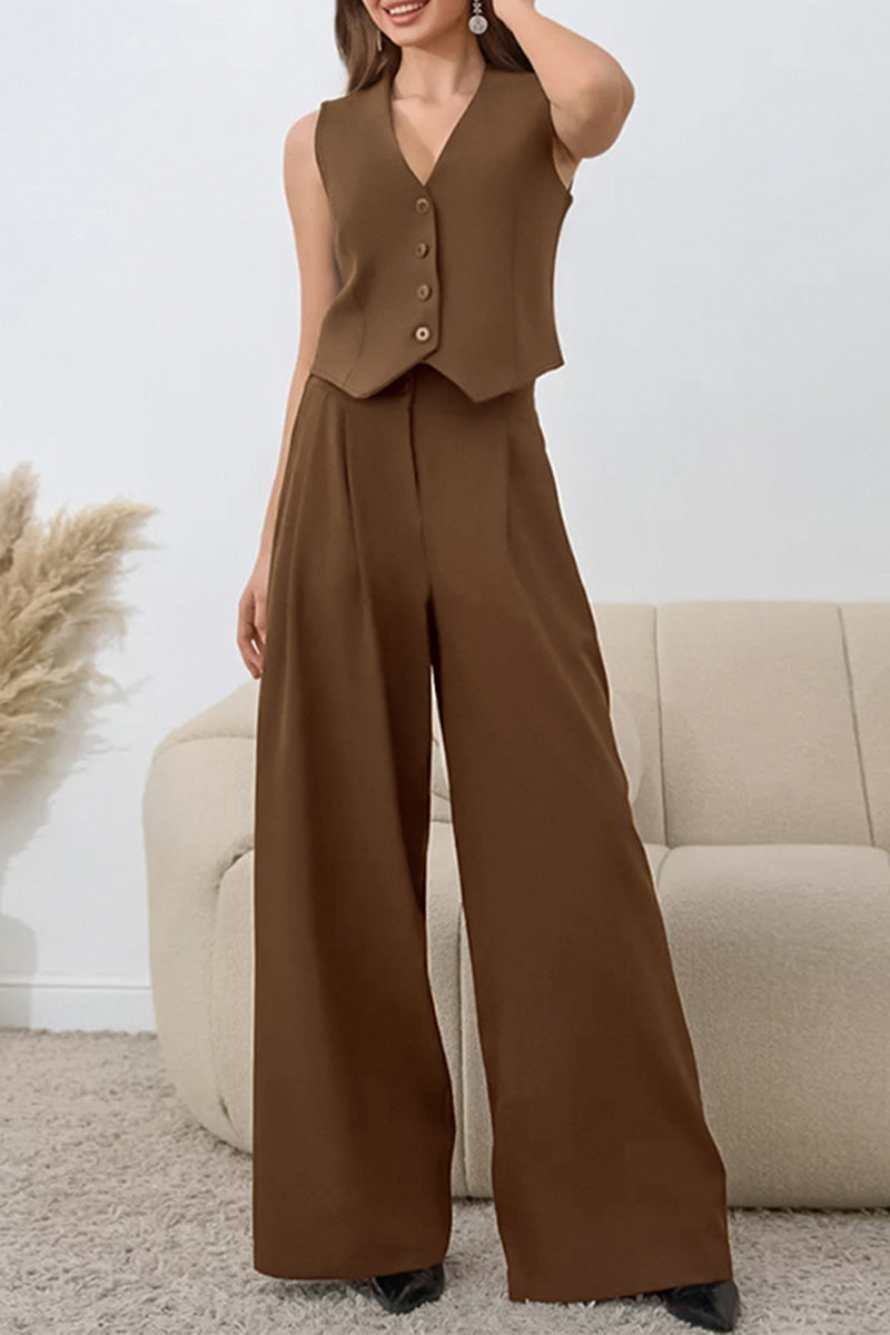 Chloe® | Casual Daily Solid Color Buckle Ruched V Neck Sleeveless Two Piece Set