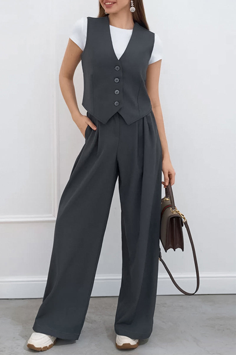Chloe® | Casual Daily Solid Color Buckle Ruched V Neck Sleeveless Two Piece Set