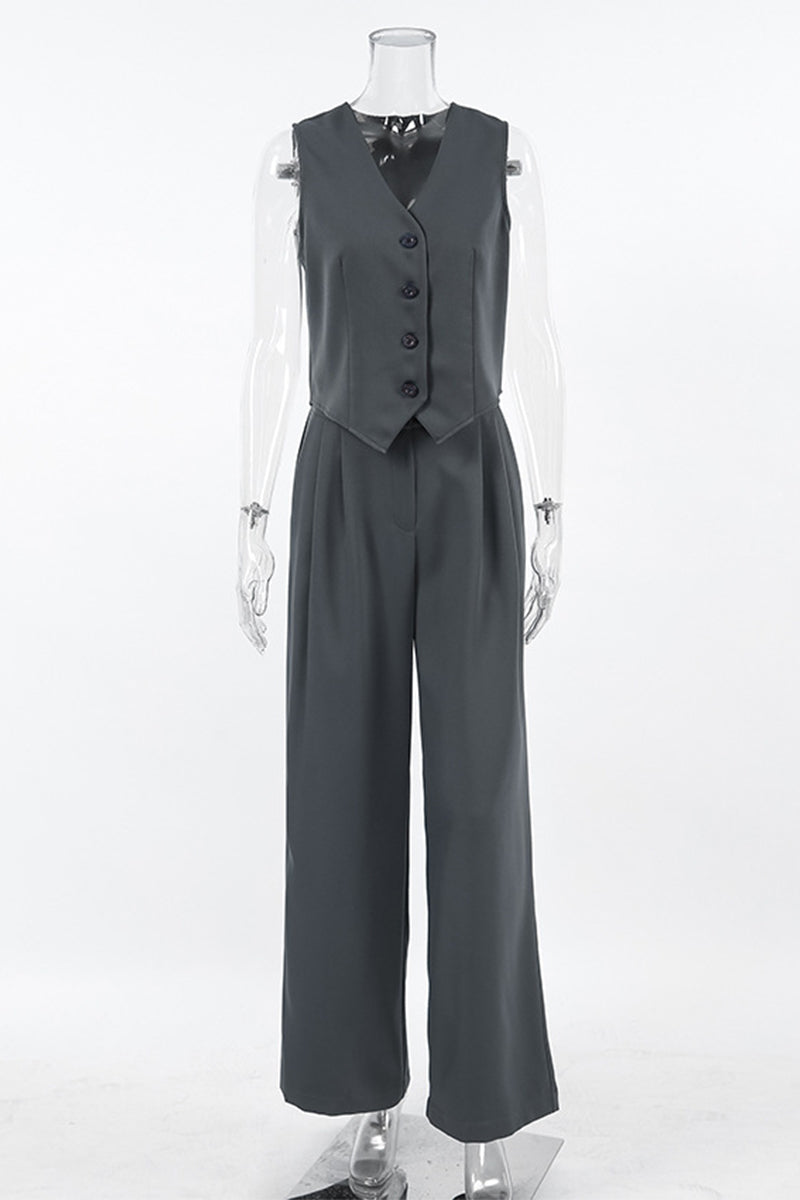 Chloe® | Casual Daily Solid Color Buckle Ruched V Neck Sleeveless Two Piece Set