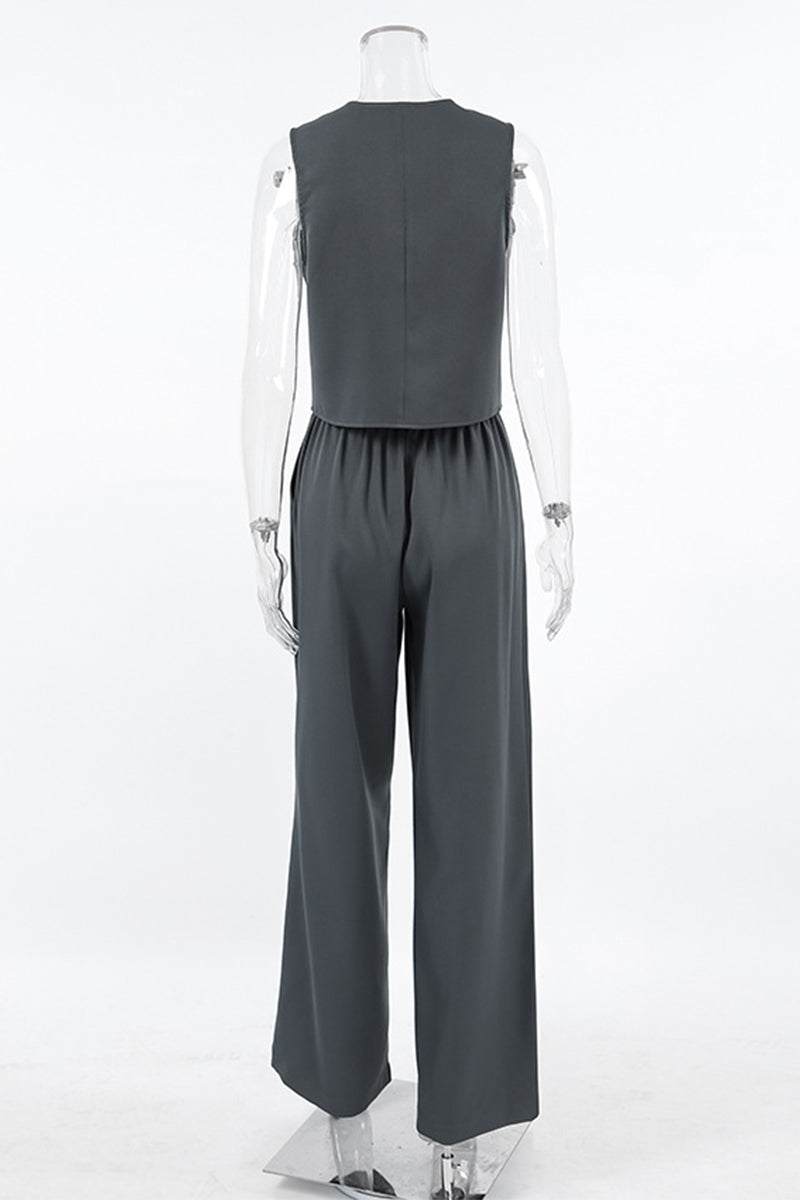 Chloe® | Casual Daily Solid Color Buckle Ruched V Neck Sleeveless Two Piece Set