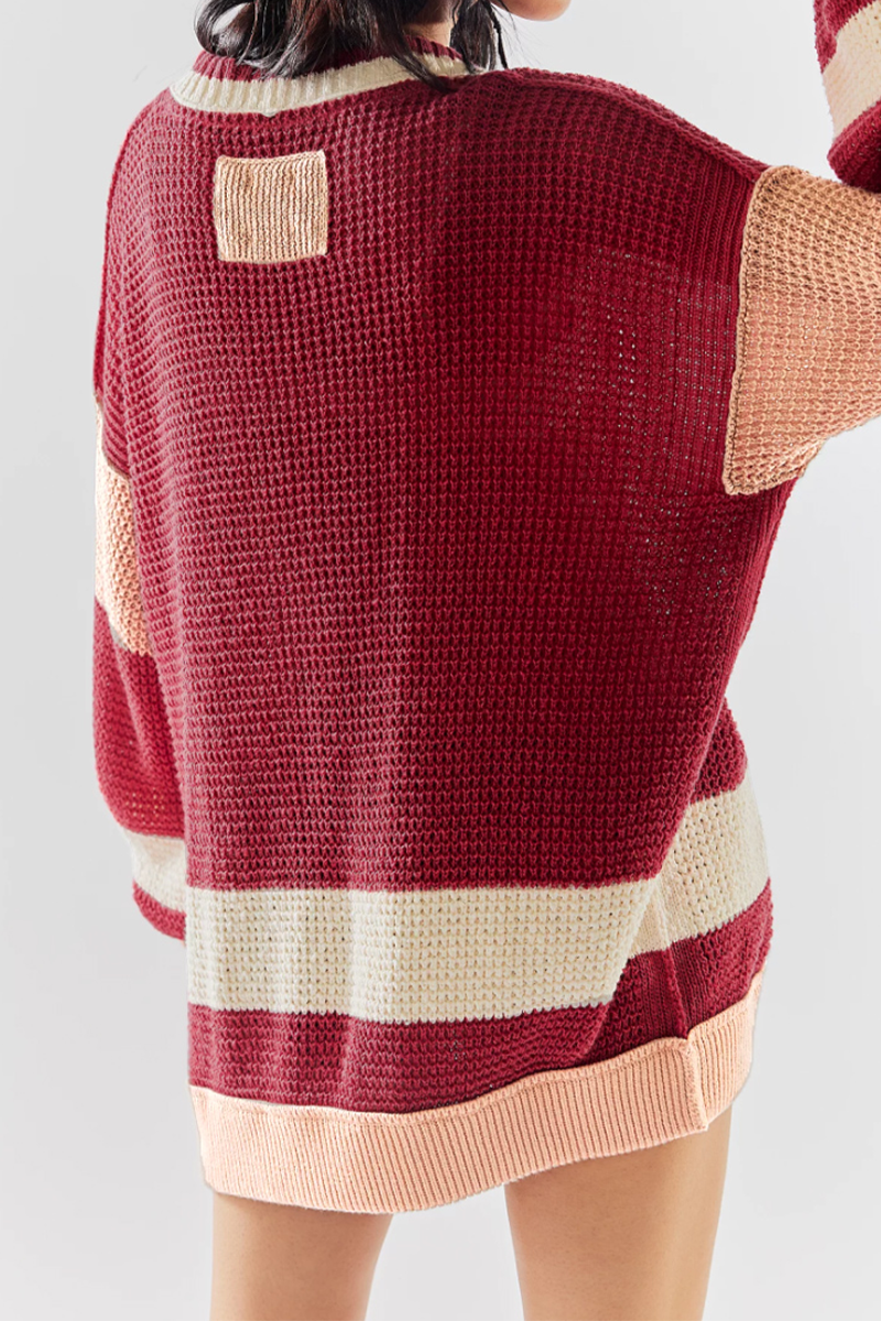 Belén® | Casual daily color block outerwear with pocket buttons and V-neck