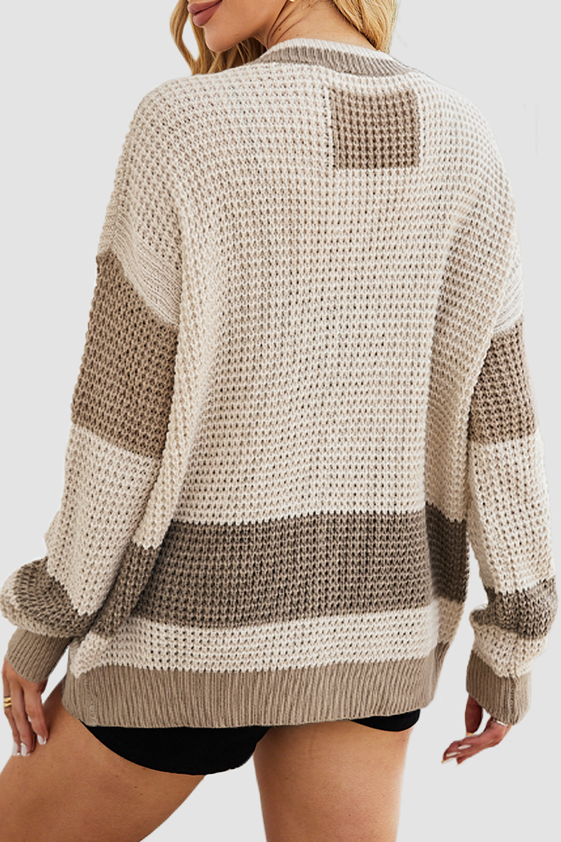 Belén® | Casual daily color block outerwear with pocket buttons and V-neck