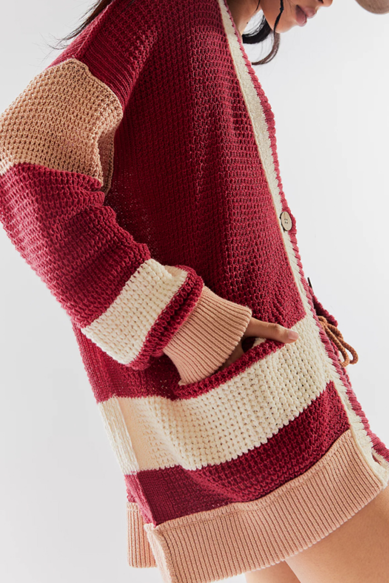 Belén® | Casual daily color block outerwear with pocket buttons and V-neck
