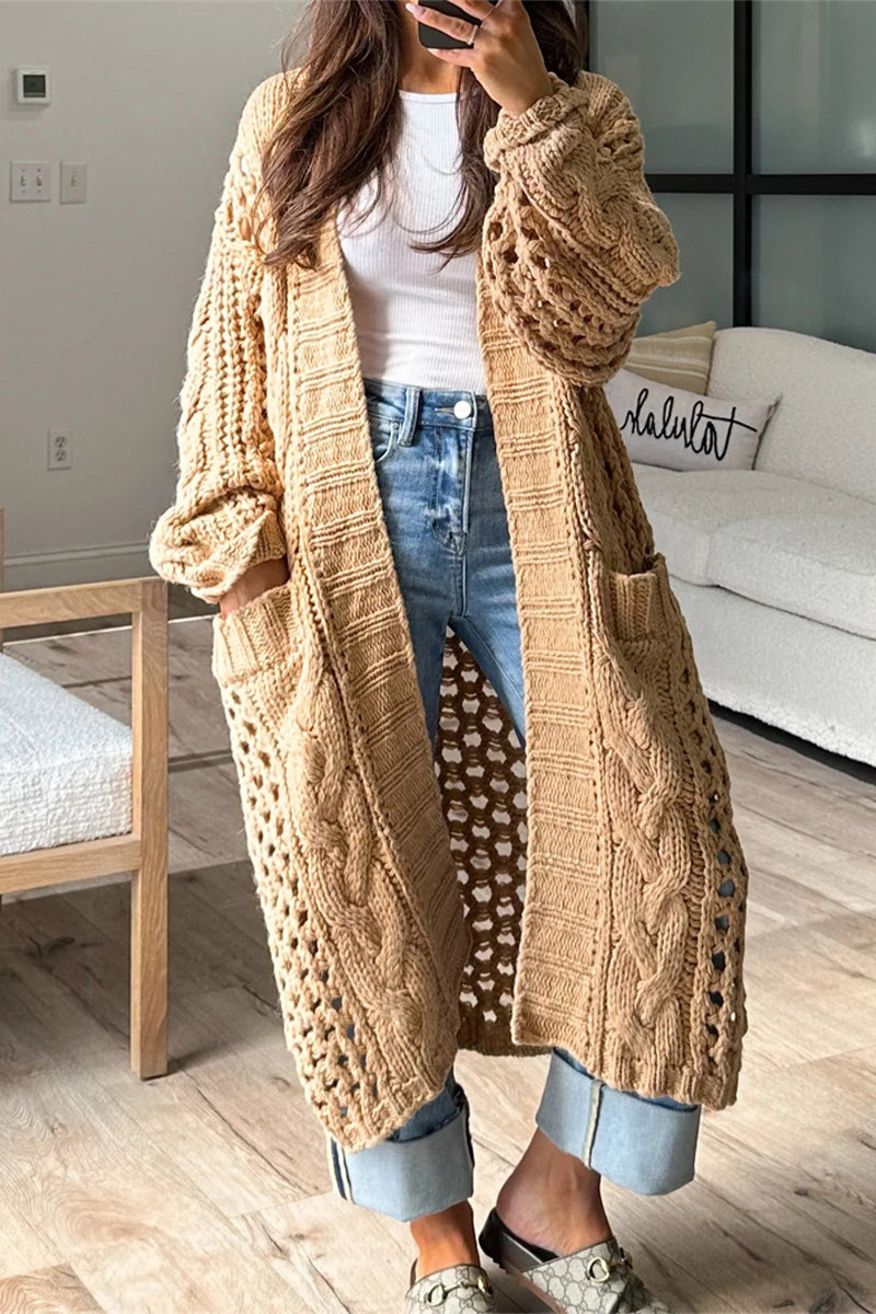 Betina® | Casual daily solid color cardigan with hollow pocket collar