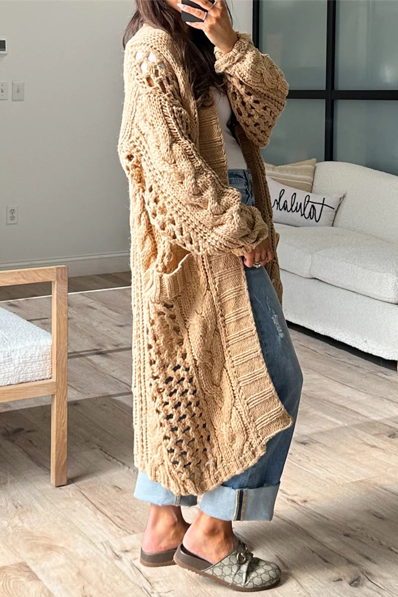 Betina® | Casual daily solid color cardigan with hollow pocket collar