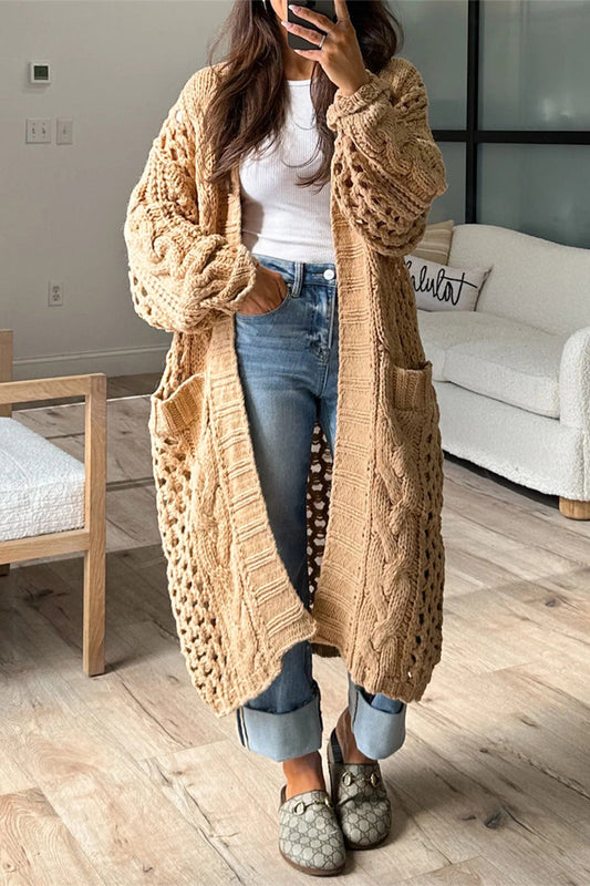 Betina® | Casual daily solid color cardigan with hollow pocket collar