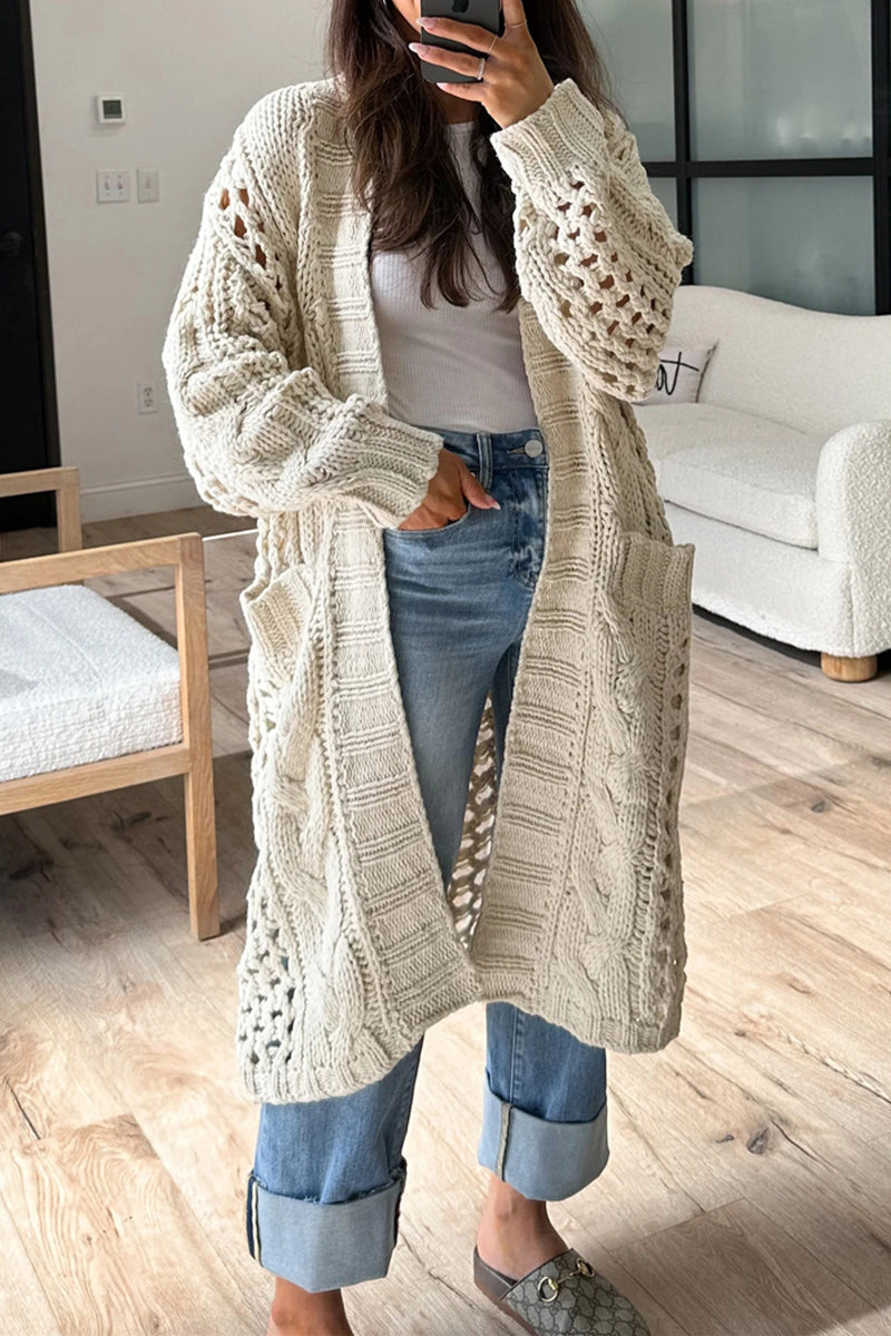 Betina® | Casual daily solid color cardigan with hollow pocket collar
