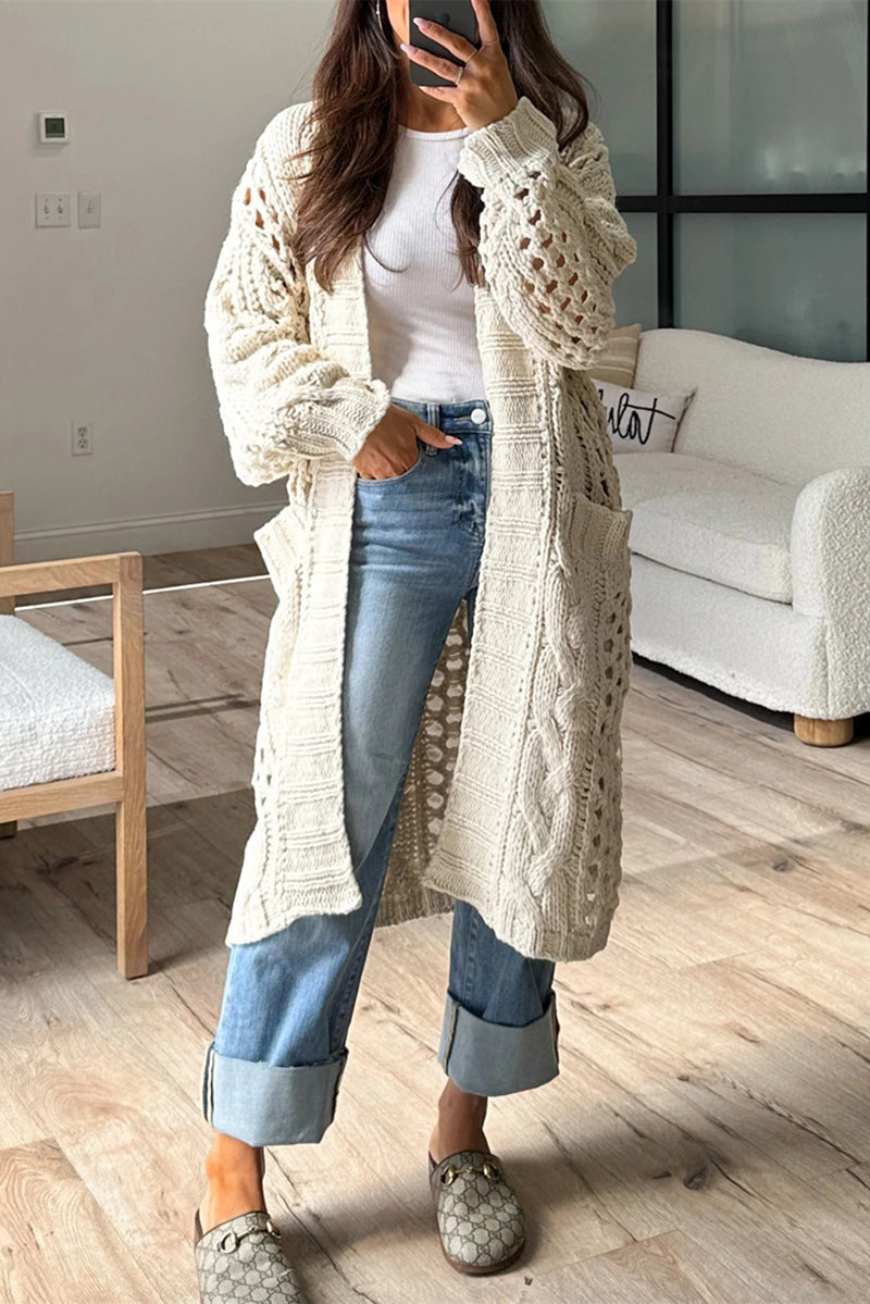 Betina® | Casual daily solid color cardigan with hollow pocket collar