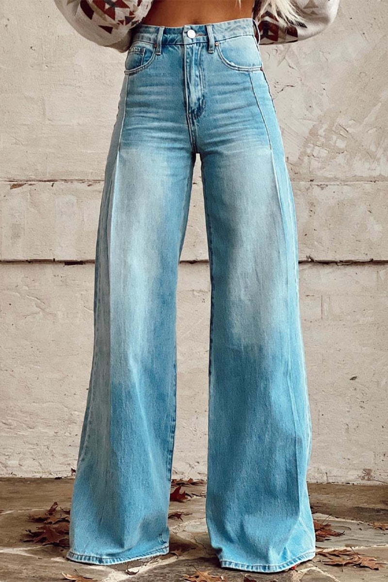 Cressida® | Casual street distressed buttons loose high waist wide leg pants