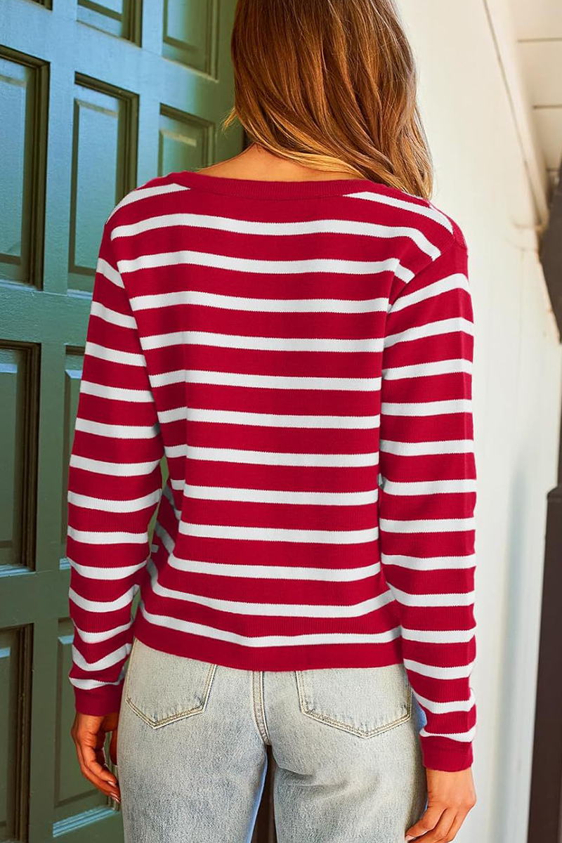 Bodil® | Casual everyday outerwear with stripes and buttons and O-neck