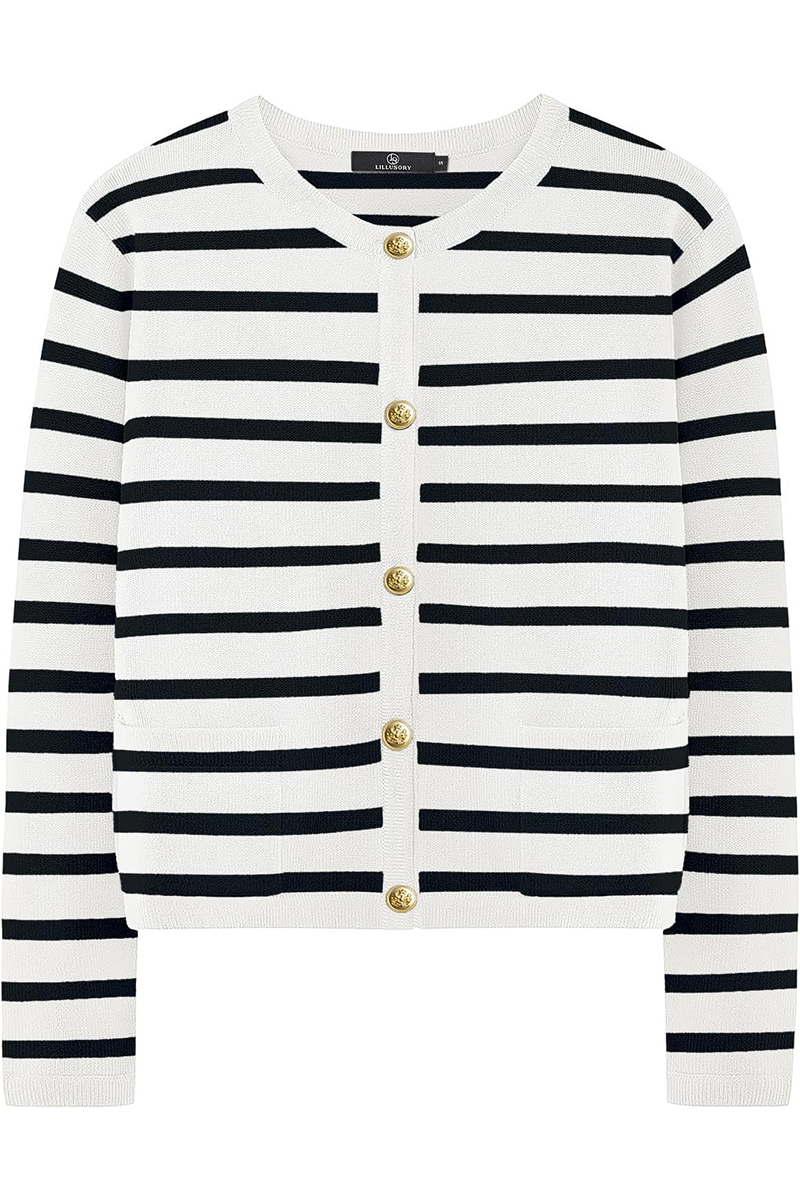 Bodil® | Casual everyday outerwear with stripes and buttons and O-neck