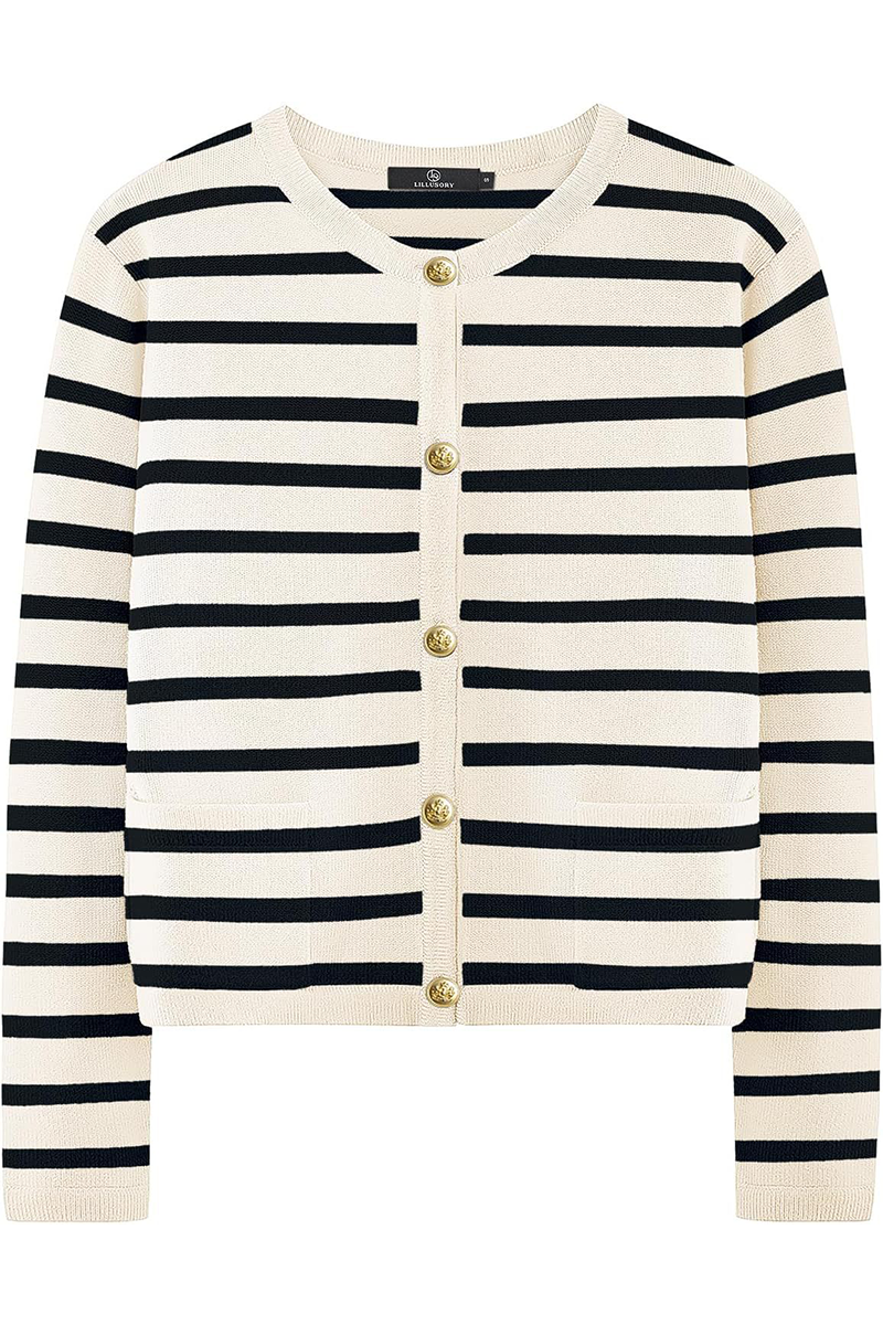 Bodil® | Casual everyday outerwear with stripes and buttons and O-neck