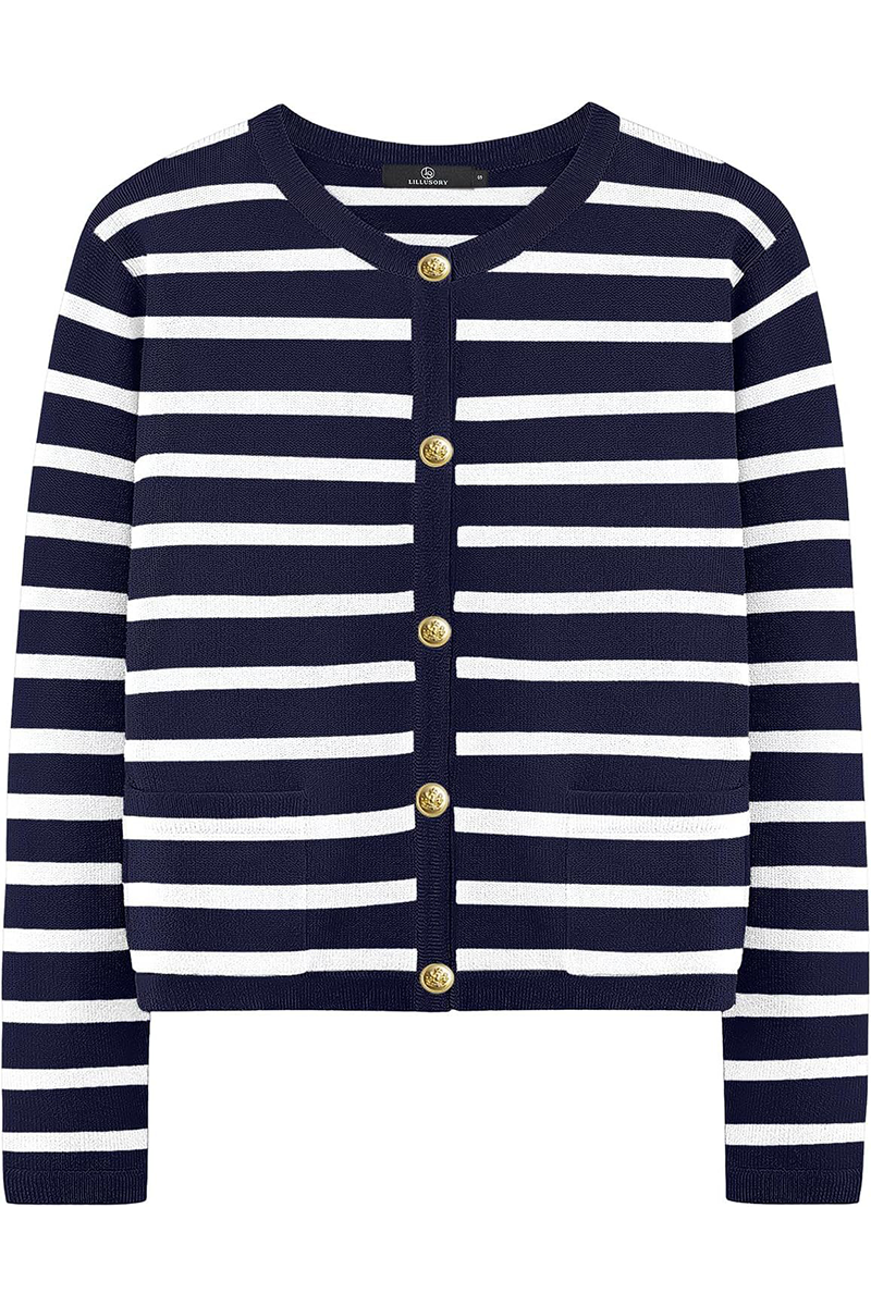 Bodil® | Casual everyday outerwear with stripes and buttons and O-neck
