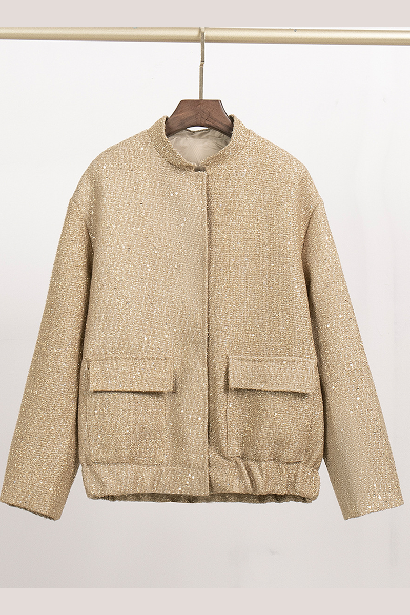Brigida® | Casual everyday outerwear with solid color sequins, patchwork and stand-up collar