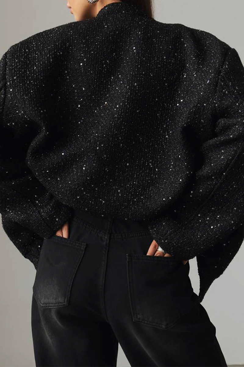 Brigida® | Casual everyday outerwear with solid color sequins, patchwork and stand-up collar