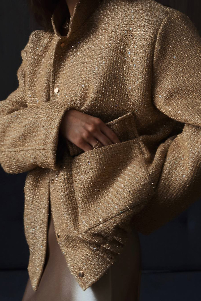 Brigida® | Casual everyday outerwear with solid color sequins, patchwork and stand-up collar