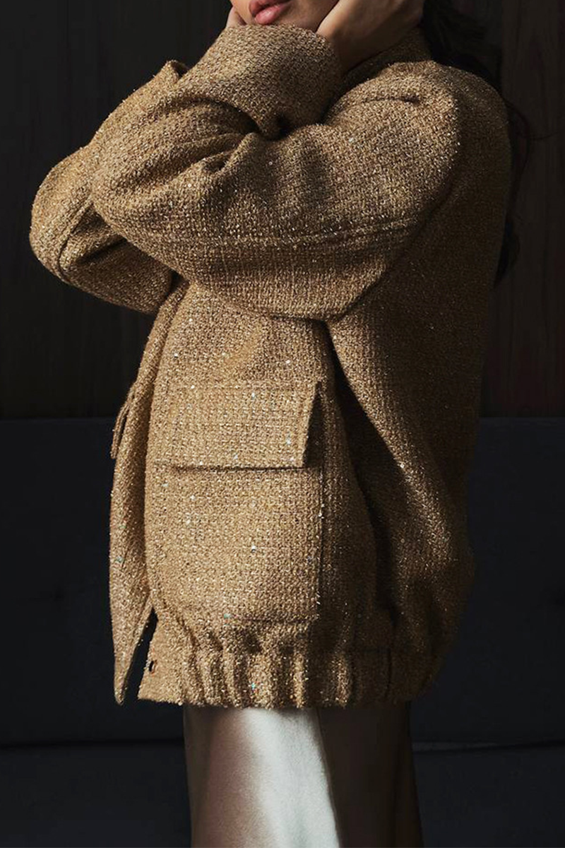 Brigida® | Casual everyday outerwear with solid color sequins, patchwork and stand-up collar