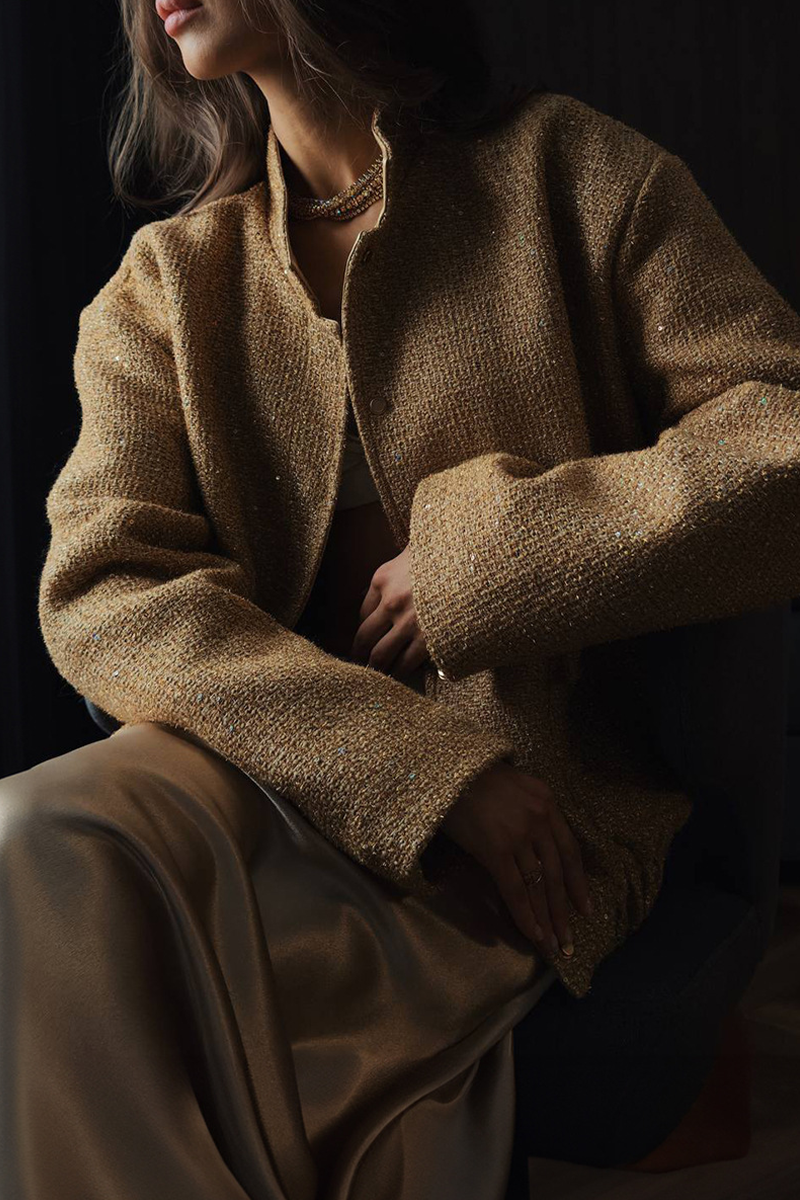 Brigida® | Casual everyday outerwear with solid color sequins, patchwork and stand-up collar