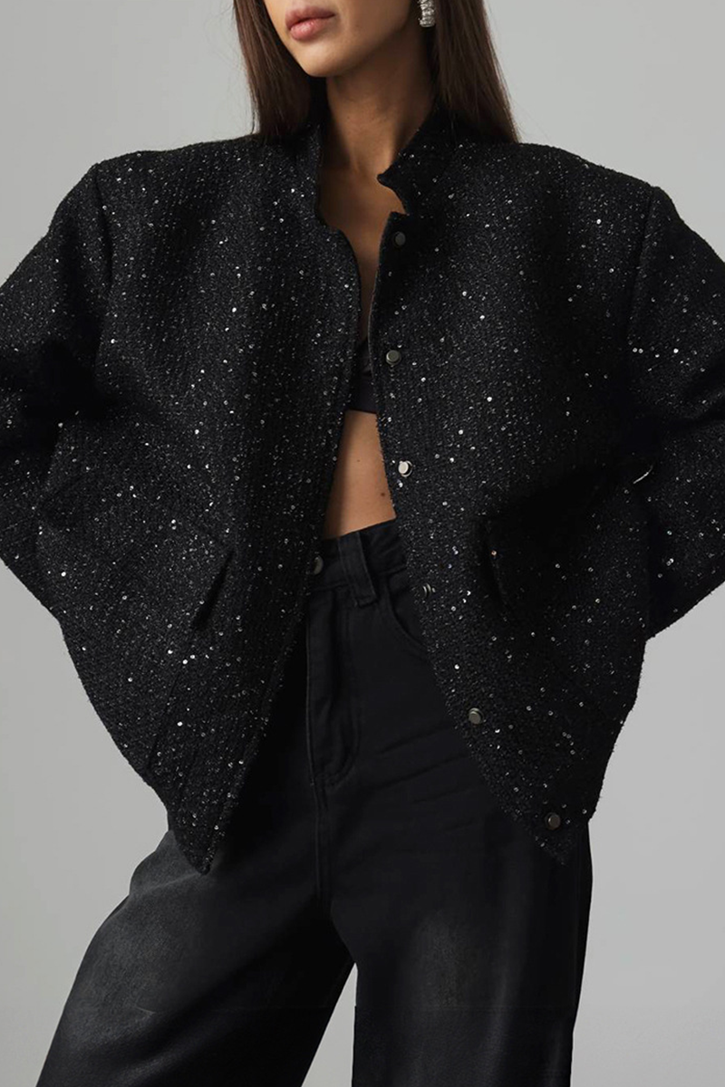 Brigida® | Casual everyday outerwear with solid color sequins, patchwork and stand-up collar