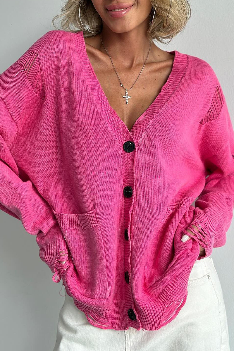 Britt® | Casual everyday outerwear with solid color ripped pockets, buttons and V-neck