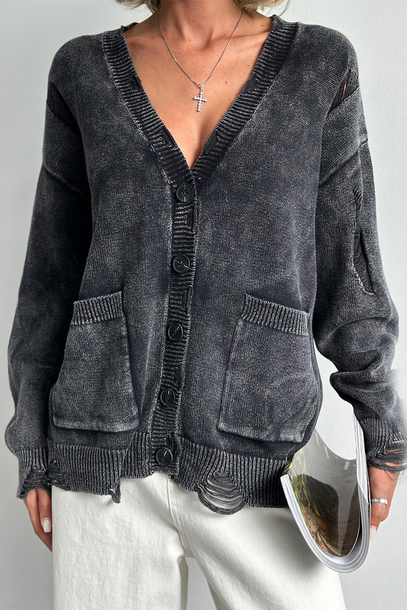 Britt® | Casual everyday outerwear with solid color ripped pockets, buttons and V-neck