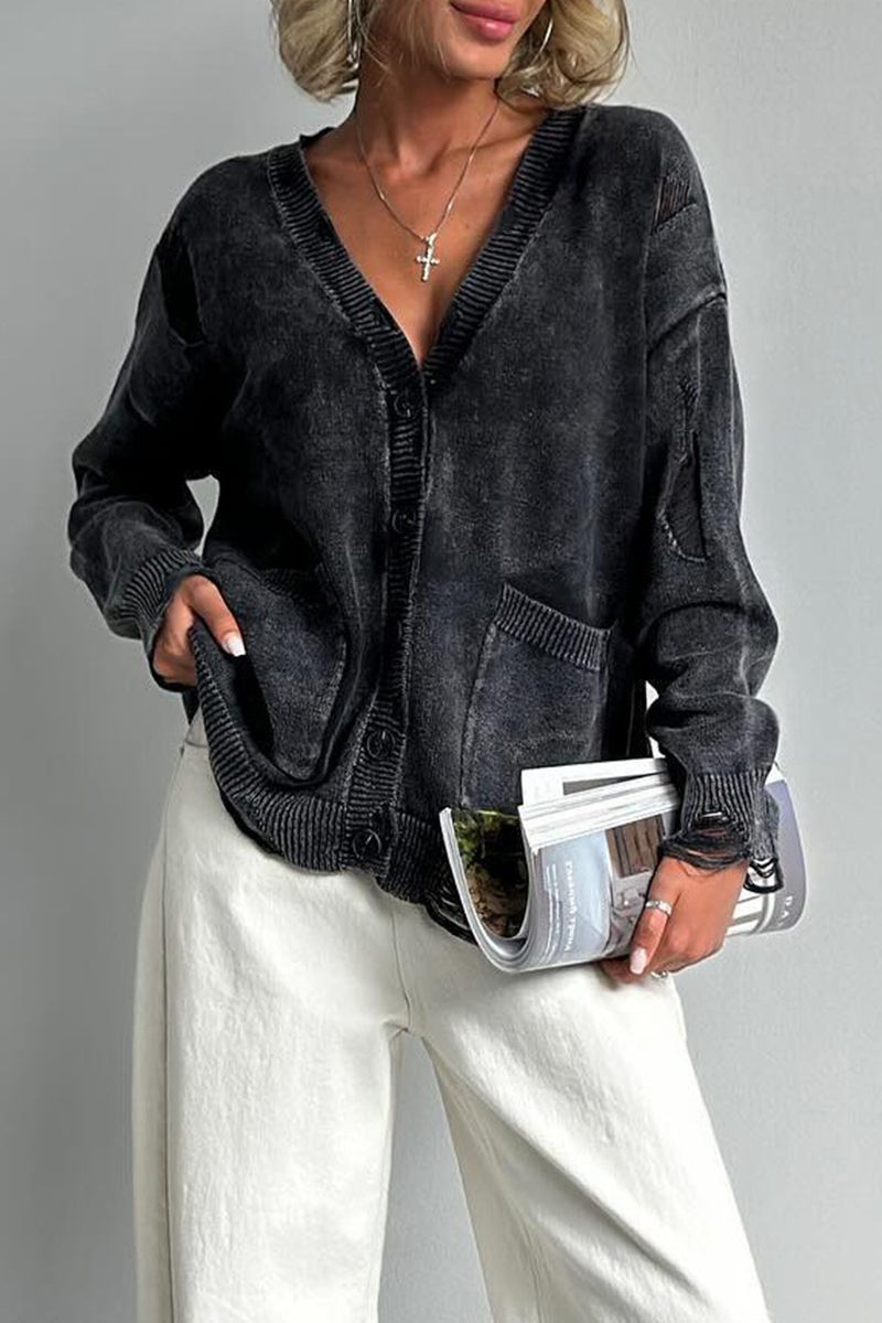 Britt® | Casual everyday outerwear with solid color ripped pockets, buttons and V-neck