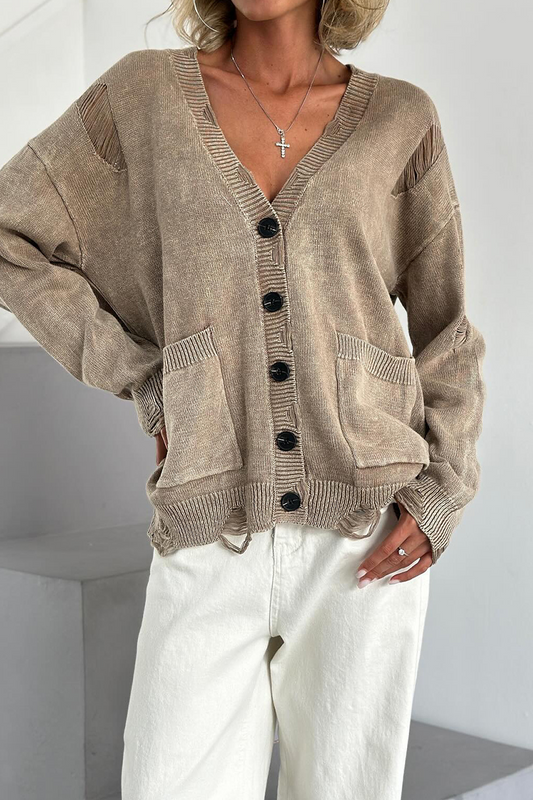 Britt® | Casual everyday outerwear with solid color ripped pockets, buttons and V-neck