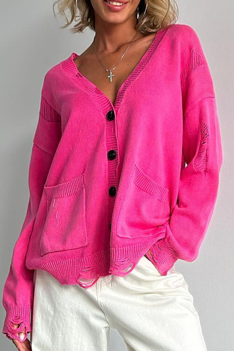 Britt® | Casual everyday outerwear with solid color ripped pockets, buttons and V-neck