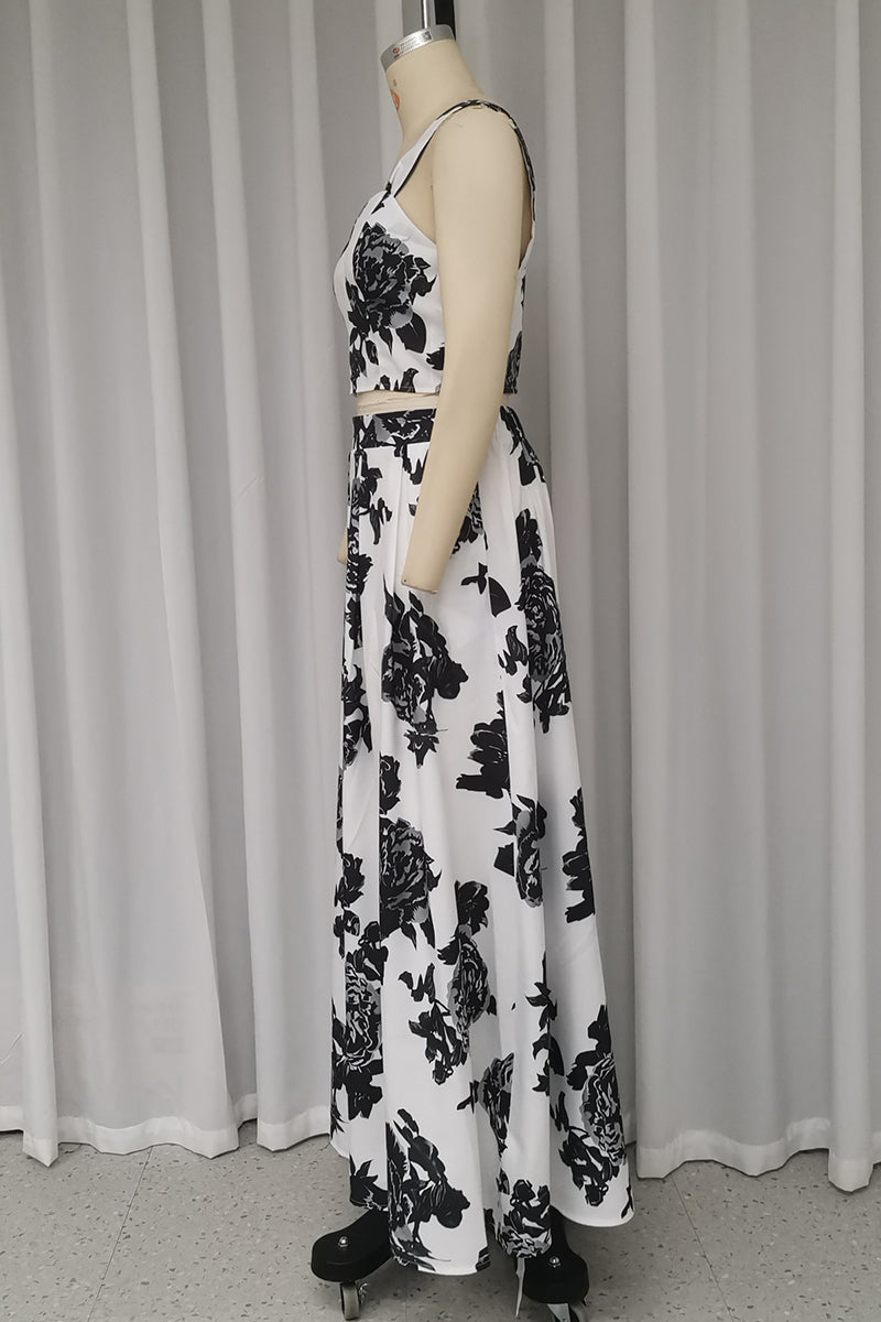Eira® | Casual holiday floral print, patchwork, V-neck, sleeveless, two piece