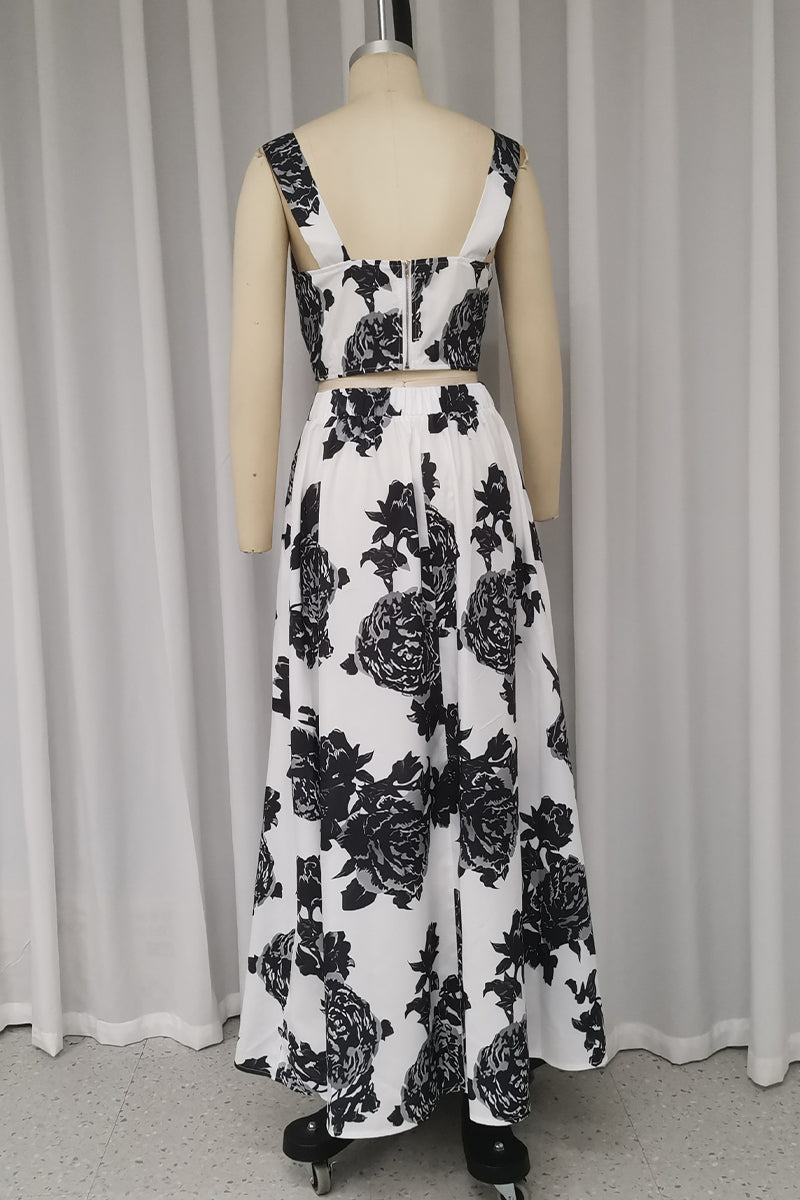 Eira® | Casual holiday floral print, patchwork, V-neck, sleeveless, two piece