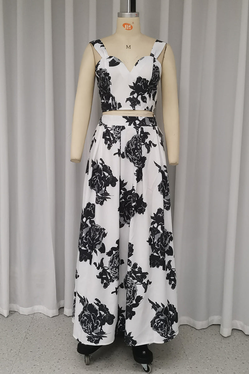 Eira® | Casual holiday floral print, patchwork, V-neck, sleeveless, two piece