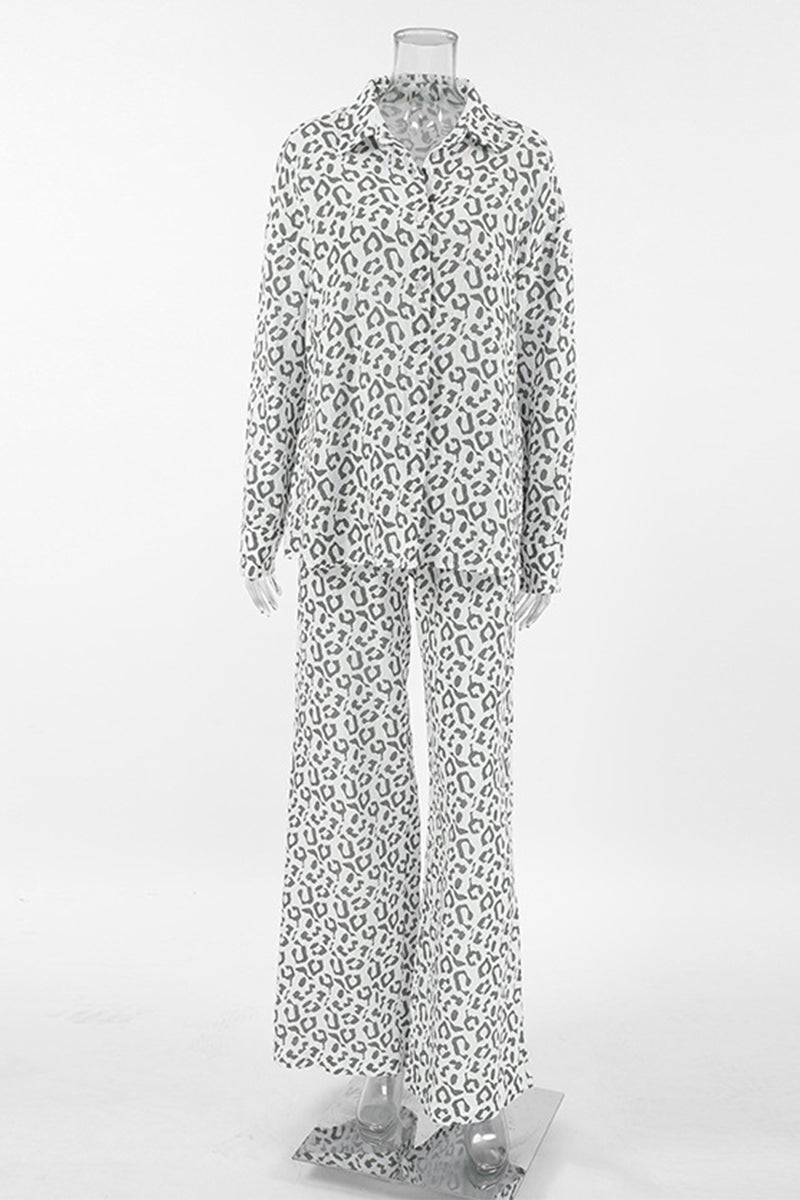 Carlota® | Casual street patchwork leopard print turn-down collar long sleeve two piece