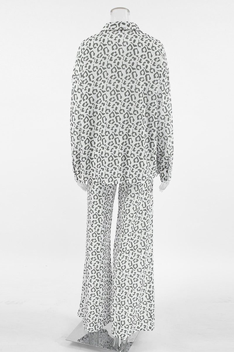 Carlota® | Casual street patchwork leopard print turn-down collar long sleeve two piece