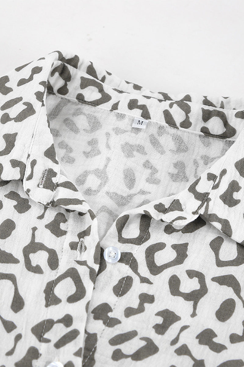 Carlota® | Casual street patchwork leopard print turn-down collar long sleeve two piece