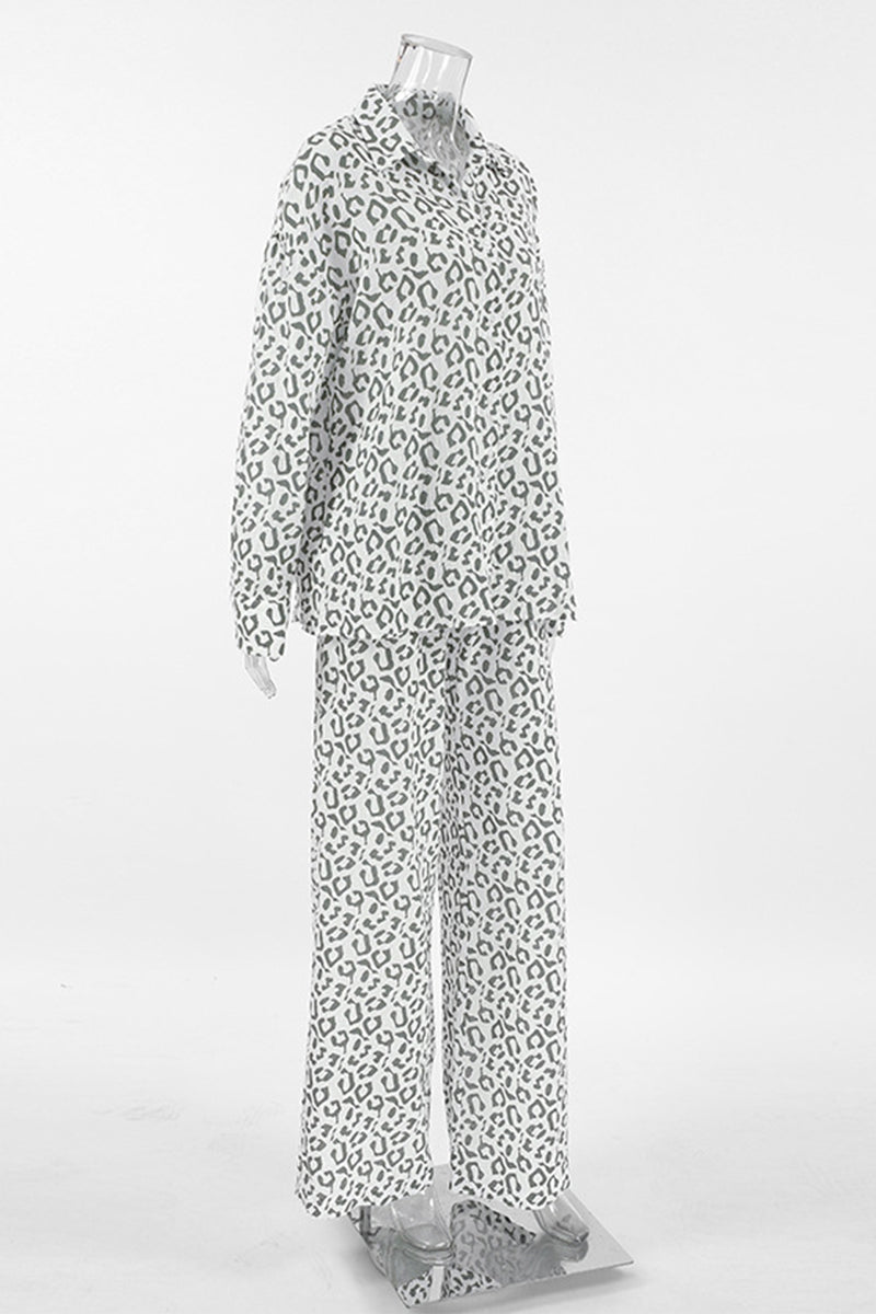 Carlota® | Casual street patchwork leopard print turn-down collar long sleeve two piece