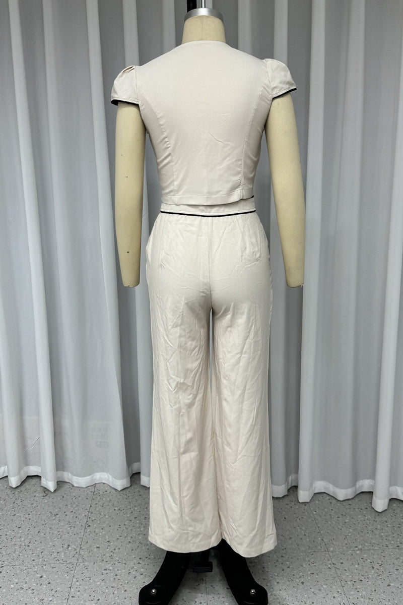 Carla® | Casual solid color pocket buttons V-neck short sleeve two-piece suit
