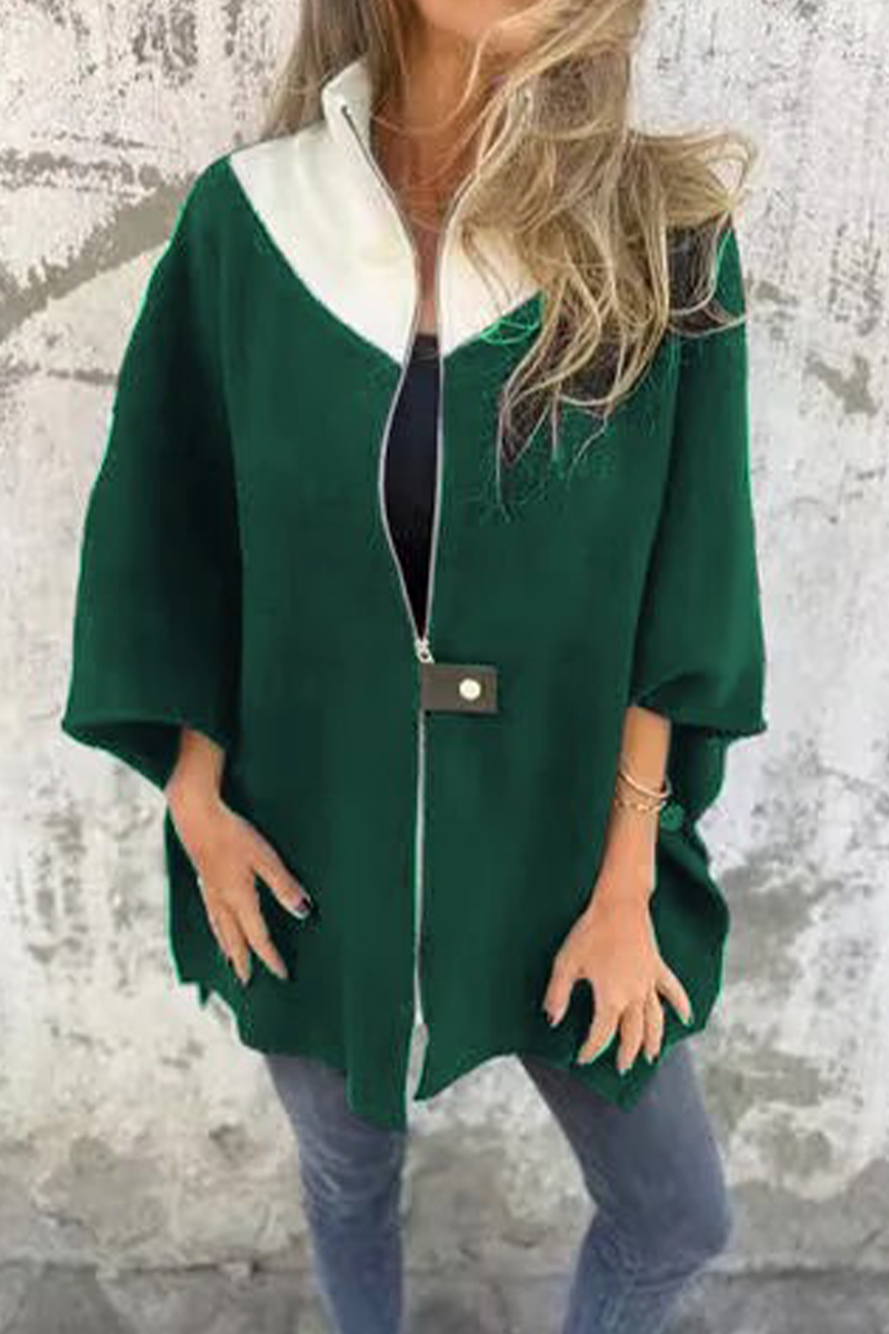 Carolina® | Casual patchwork outerwear with zip fastening and contrast stand-up collar