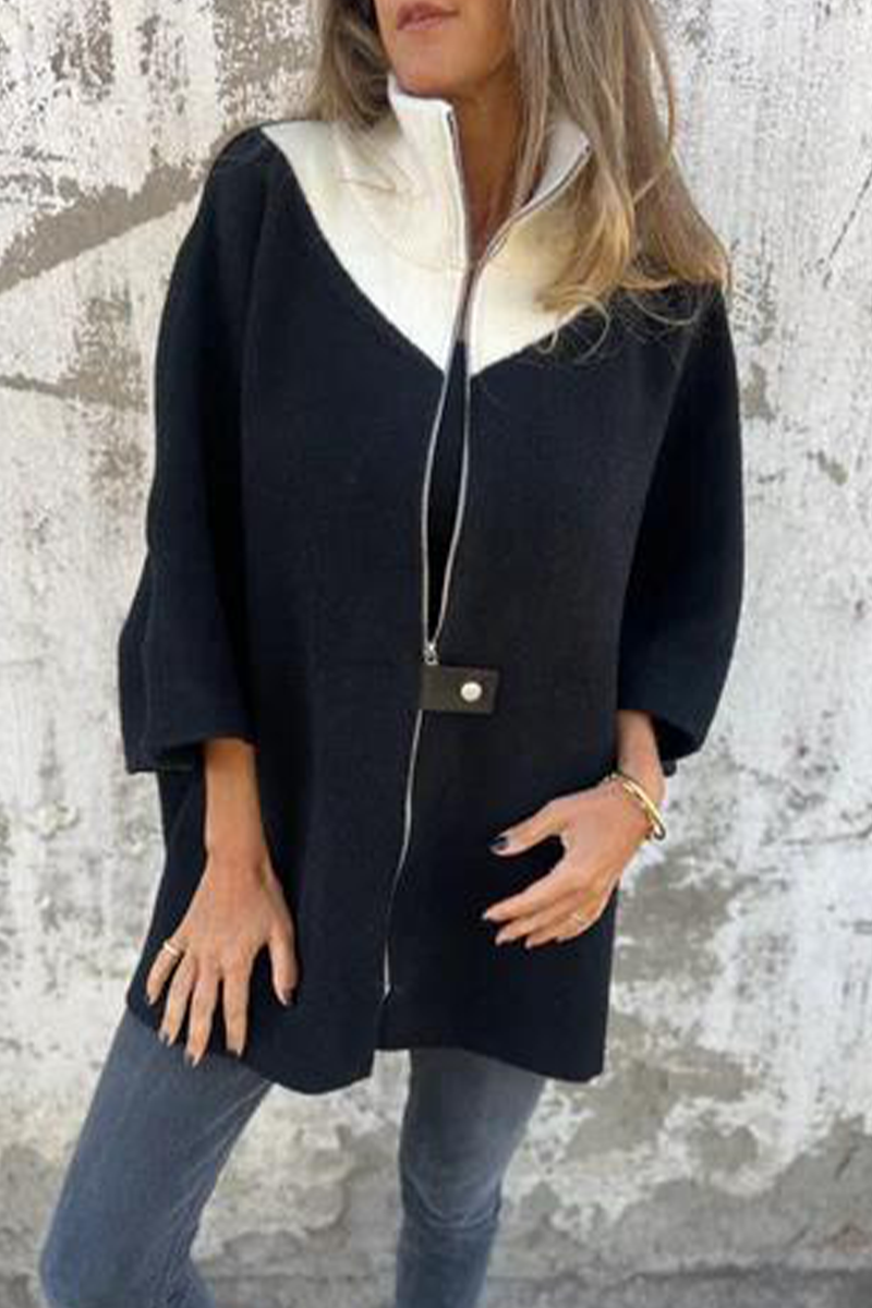 Carolina® | Casual patchwork outerwear with zip fastening and contrast stand-up collar