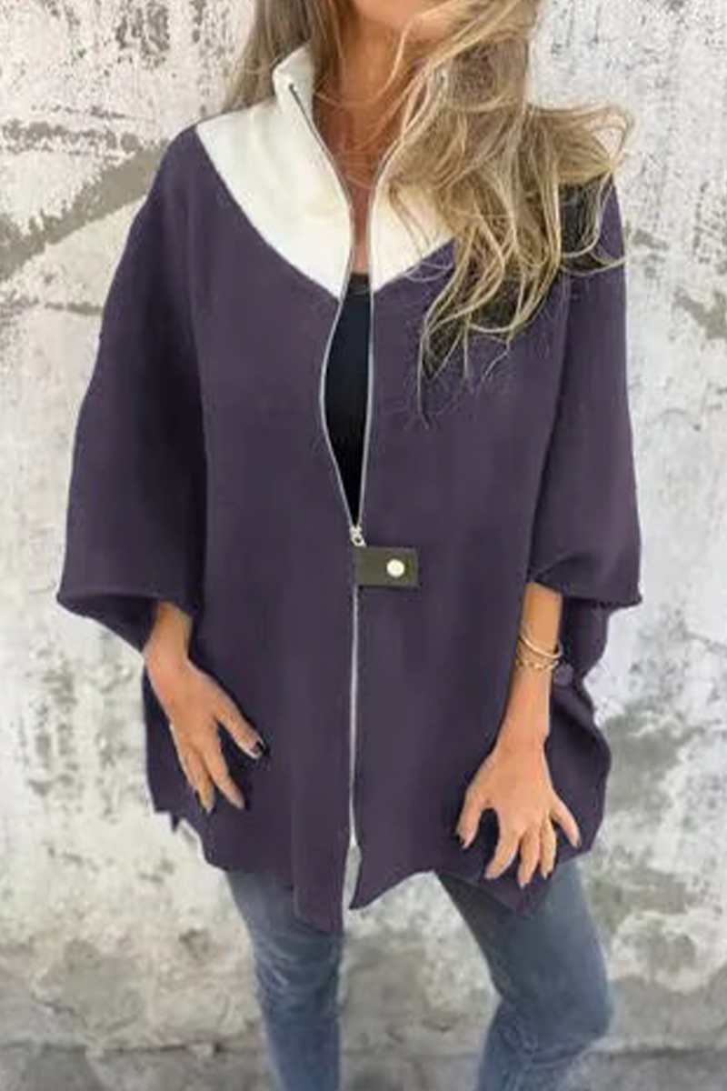 Carolina® | Casual patchwork outerwear with zip fastening and contrast stand-up collar