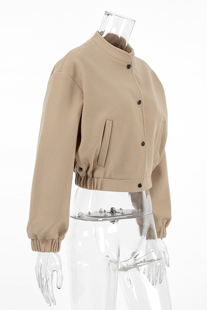Charlotte® | Casual street outerwear with plain pocket large mandarin collar