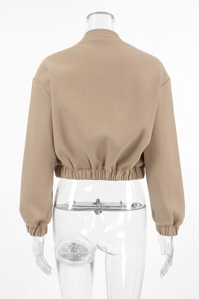 Charlotte® | Casual street outerwear with plain pocket large mandarin collar