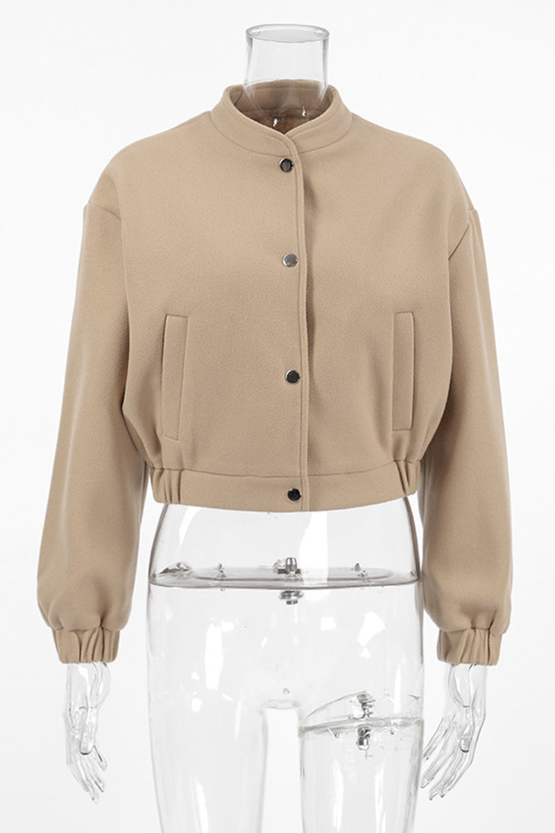 Charlotte® | Casual street outerwear with plain pocket large mandarin collar