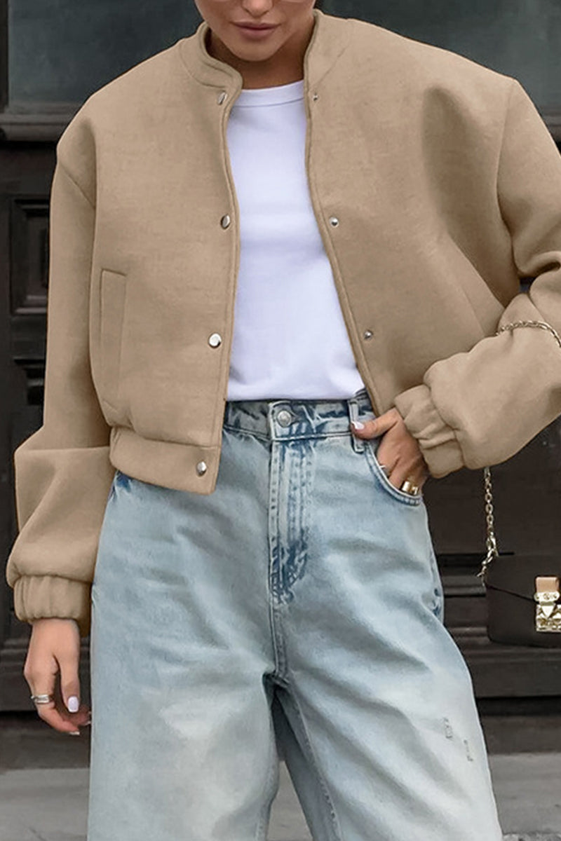 Charlotte® | Casual street outerwear with plain pocket large mandarin collar
