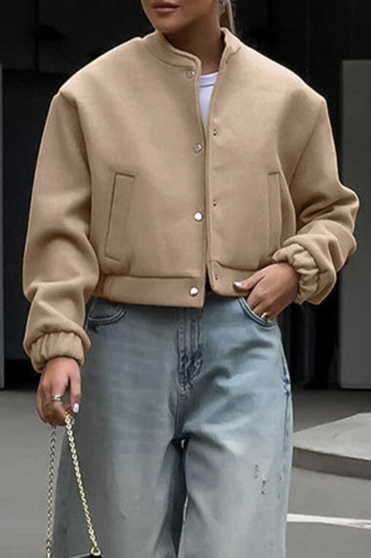 Charlotte® | Casual street outerwear with plain pocket large mandarin collar